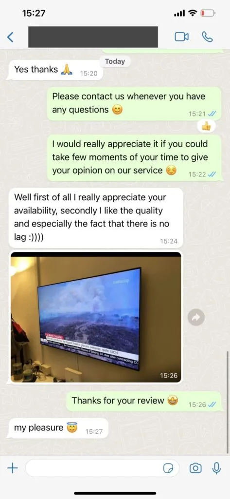 WhatsApp chat screenshot confirming successful stream loading